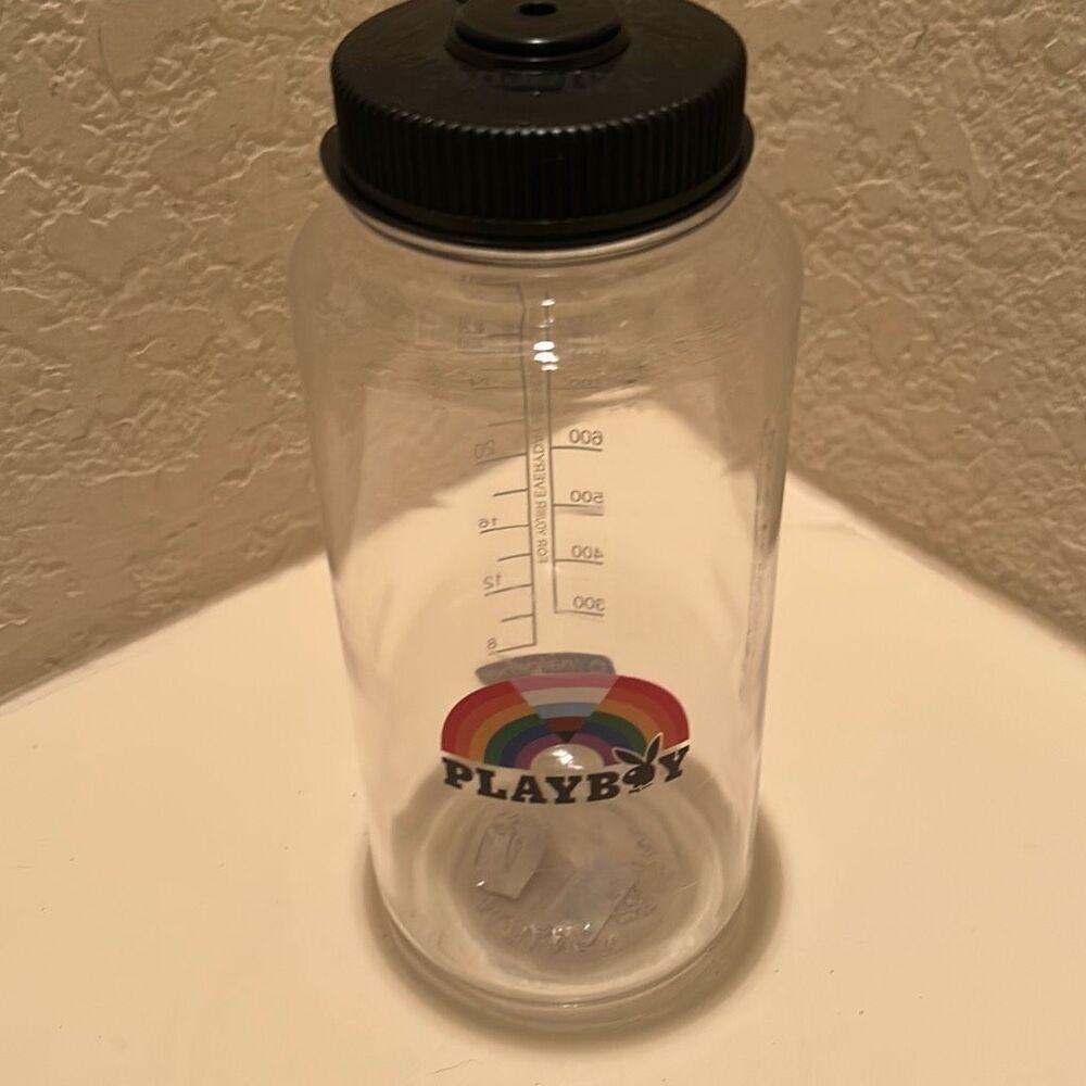 Playboy Pride Rainbow Water Bottle 32 oz Plastic Twist Top Clear See Thru NEW
